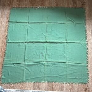 Ted Lapidus Paris green scarf with fringe, 34” square